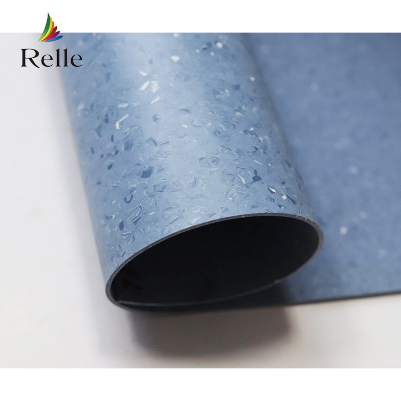 Relle Blue and White Granite Homogeneous Antibacterial Vinyl Flooring Roll với lớp phủ PUR