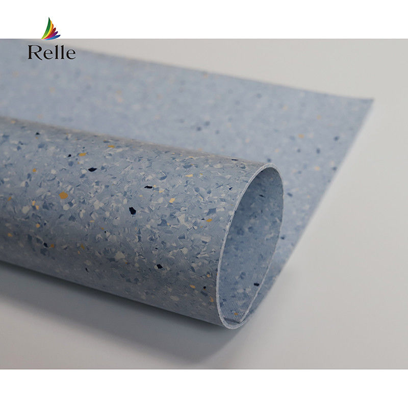 Relle Blue and White Granite Homogeneous Antibacterial Vinyl Flooring Roll với lớp phủ PUR
