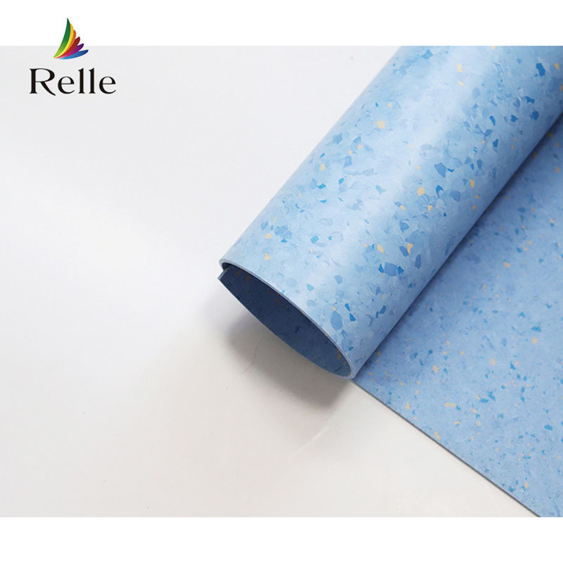 Relle Blue and White Granite Homogeneous Antibacterial Vinyl Flooring Roll với lớp phủ PUR